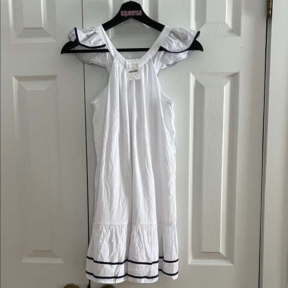 Crewcuts Other - Crewcuts Girls White Flutter Sleeve Dress Navy Trim Nautical Size 10